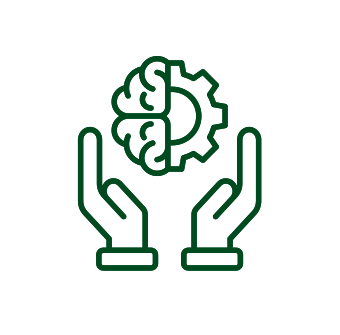 Hands, brain and gear icon used by Halker